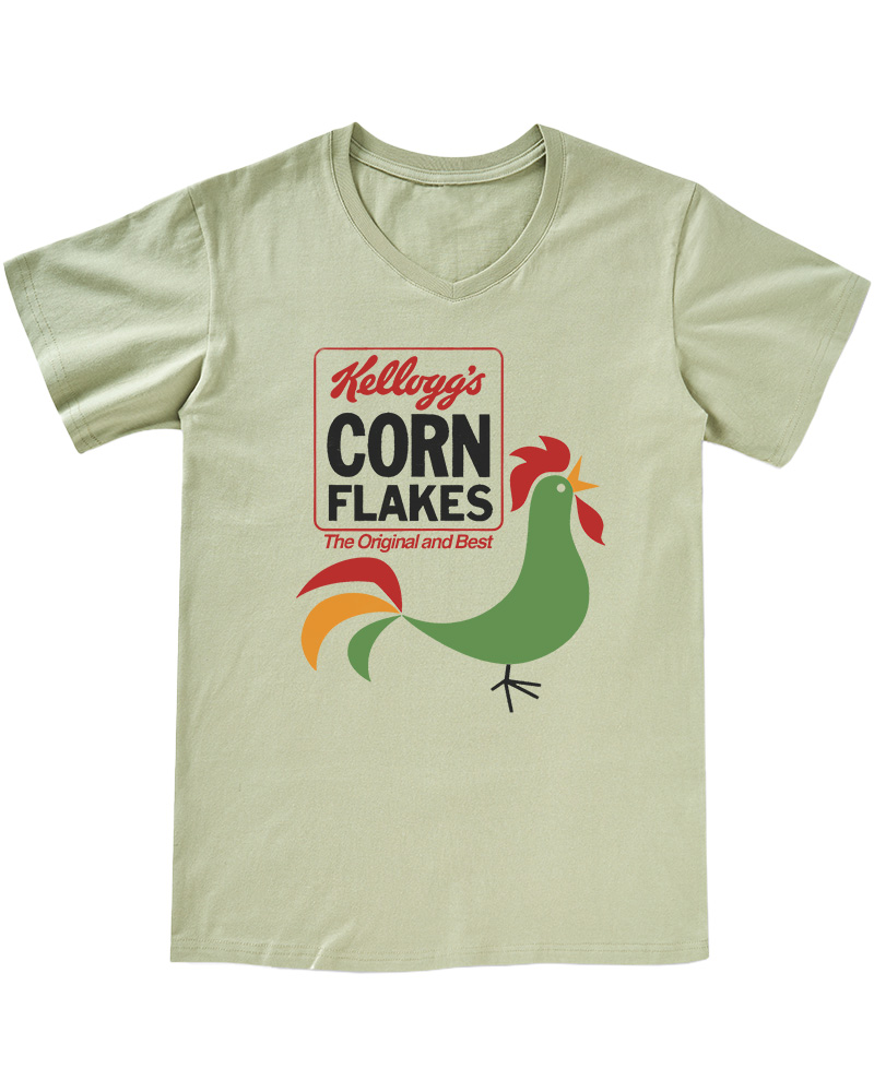 TheRetroTee Kellogg's Corn Flakes Cereal Rooster 1960s V-neck T-Shirt
