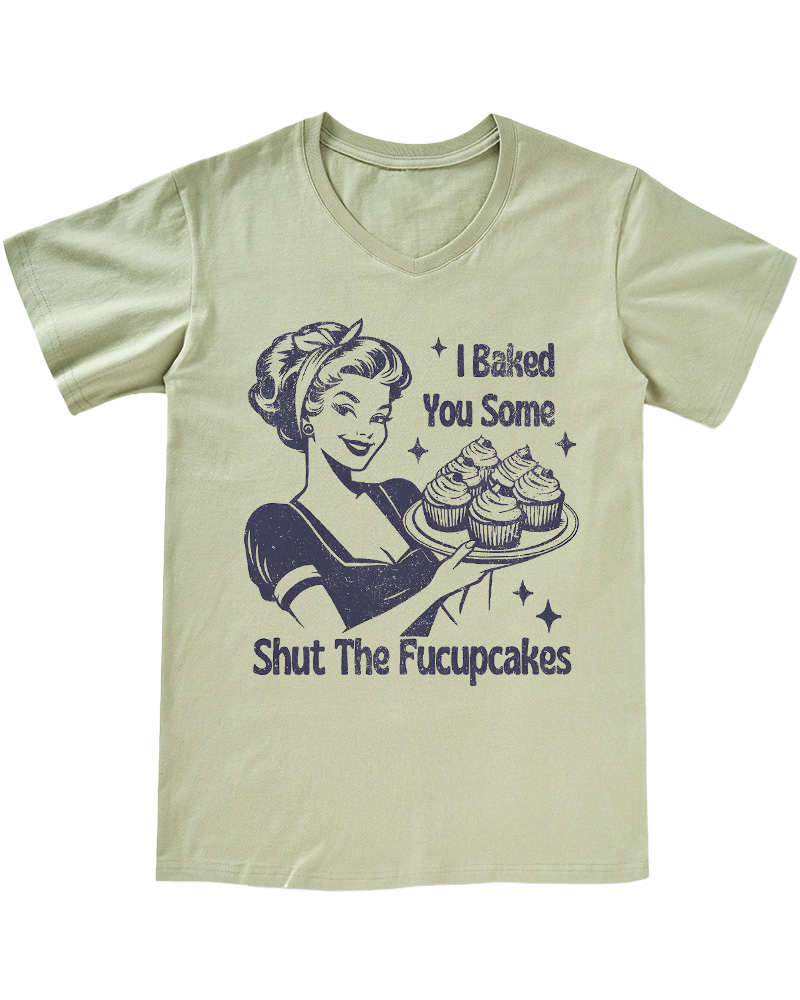 TheRetroTee 50s Shut The Fucupcakes V-neck T-Shirt