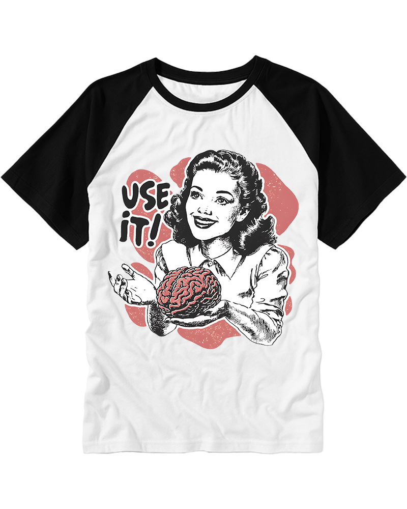 TheRetroTee Use Your Brain Sarcastic Vintage Raglan Baseball T-Shirt