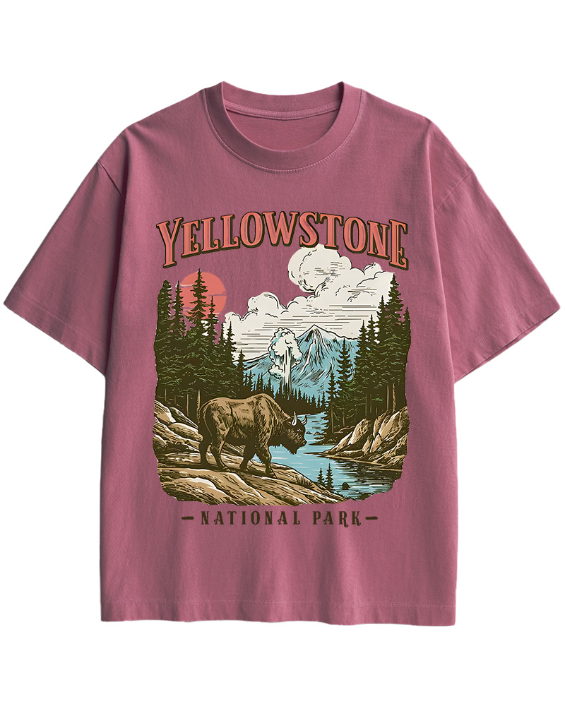 TheRetroTee Yellowstone National Park Pin-Up Cotton T-Shirt