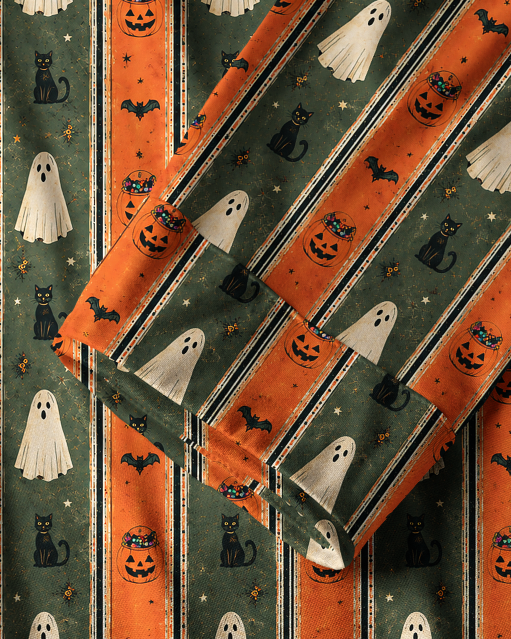 TheRetroTee Halloween Ghost Cat Stripe Vintage Pajama Set