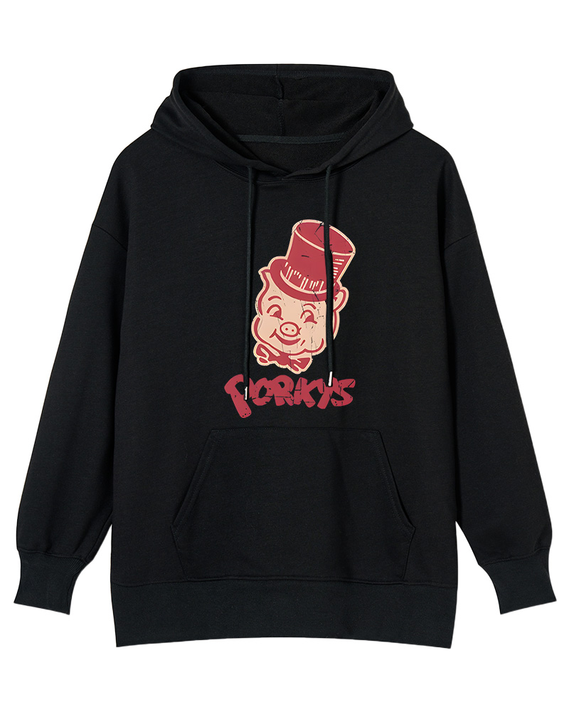 TheRetroTee Classic Whimsical Pig 1960s Cotton Hoodie