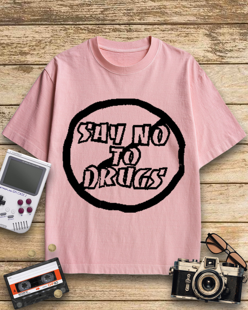 TheRetroTee Blue Say No to Drugs 1990s Cotton T-Shirt