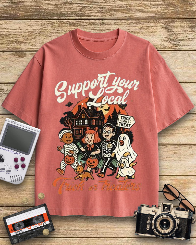 TheRetroTee Support Your Local Trick or Treaters 1960s Cotton T-Shirt