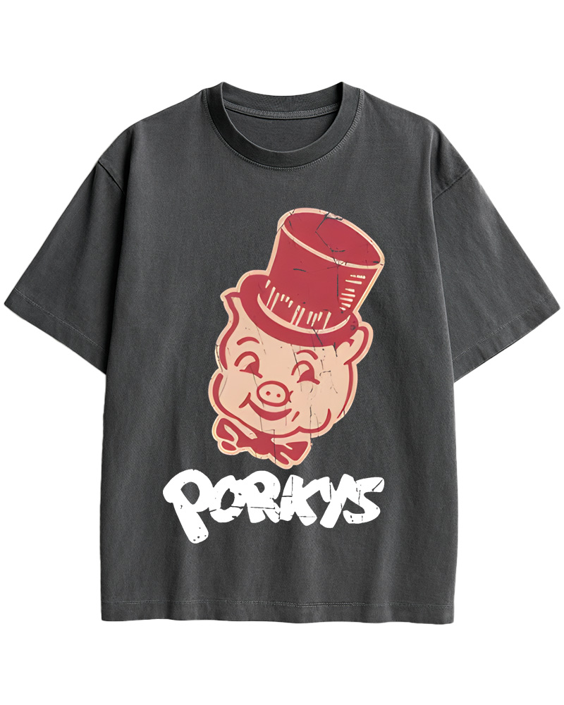 TheRetroTee Whimsical Pig 1960s Cotton T-Shirt