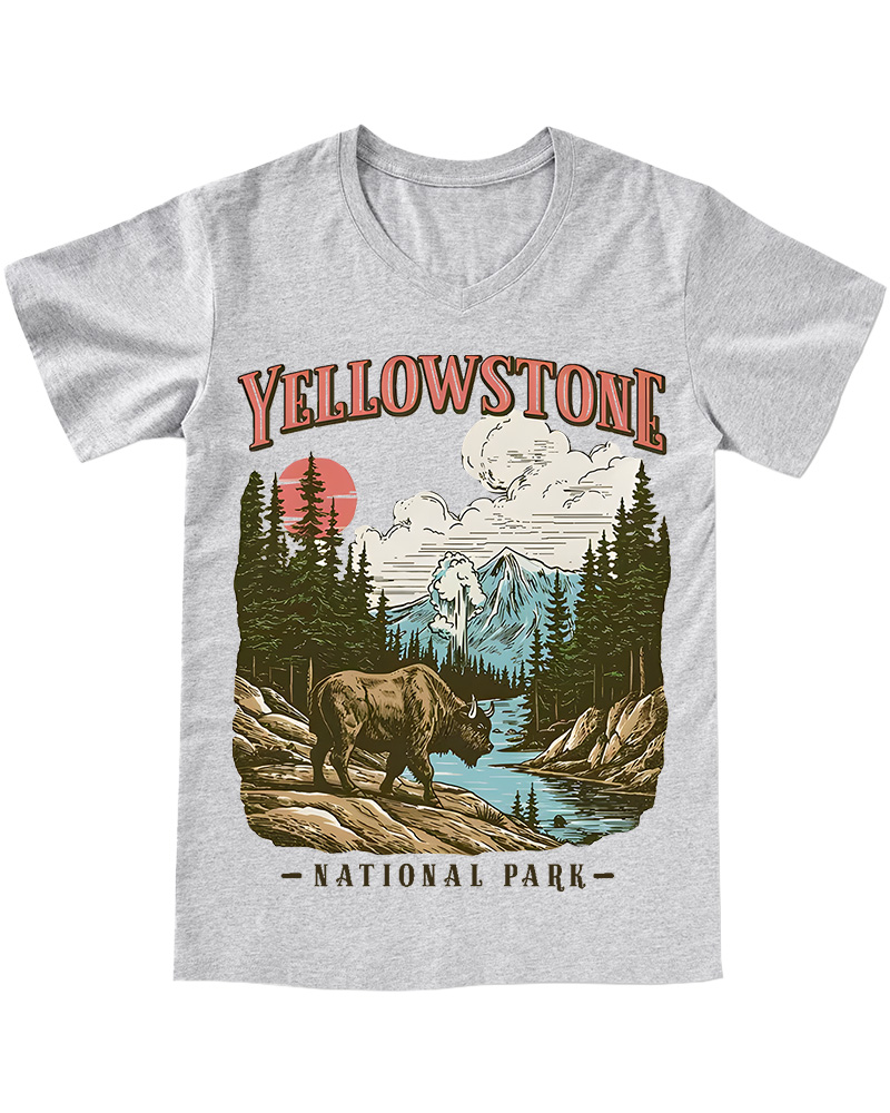 TheRetroTee Yellowstone National Park 1870s V-neck T-Shirt