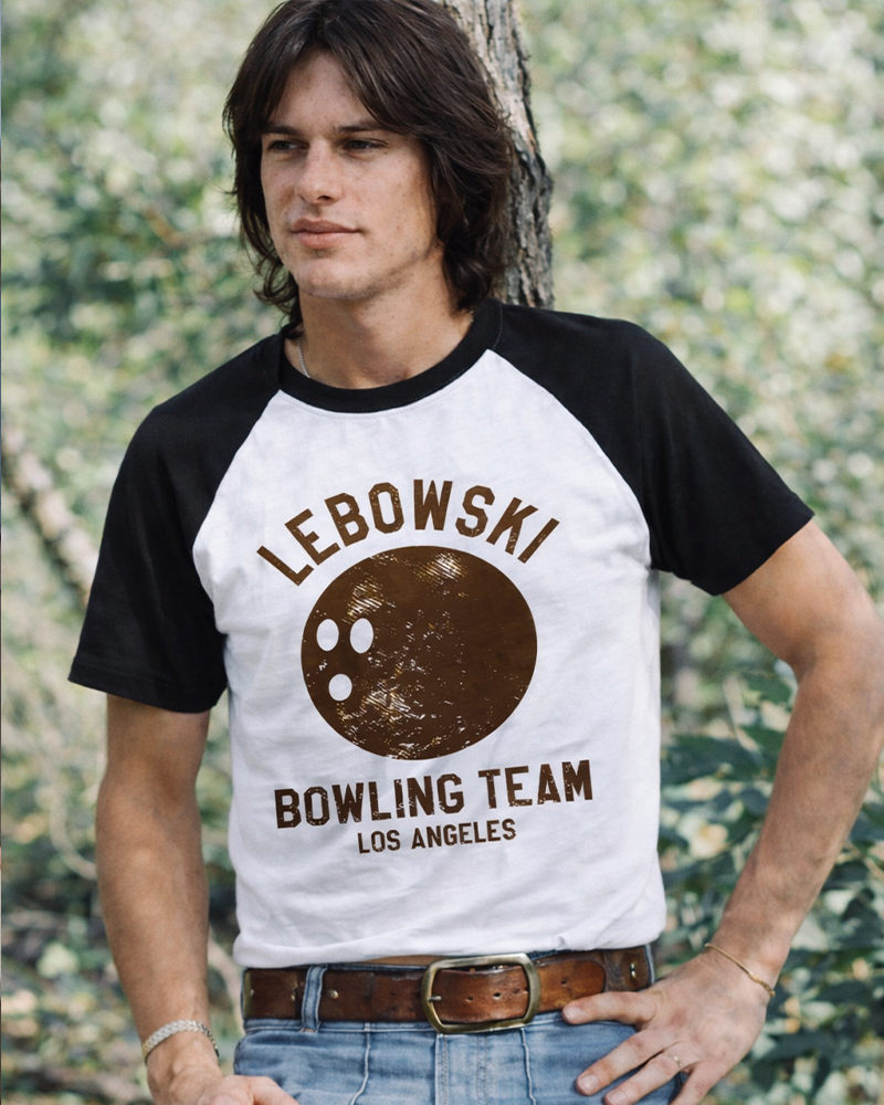 TheRetroTee Lebowski Bowling Team Los Angeles 1980s Raglan Baseball T-Shirt