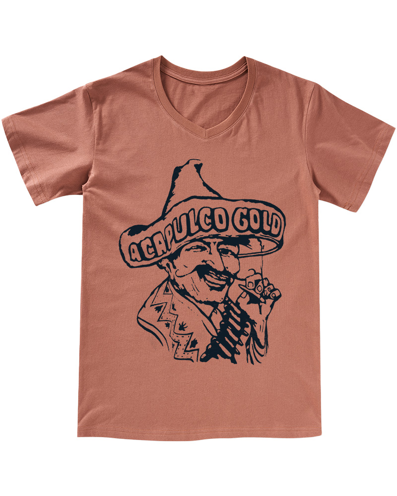 Vintage 80s Acapulco Gold Cannabis Marijuana Weed Hispanic V-neck T-Shirt