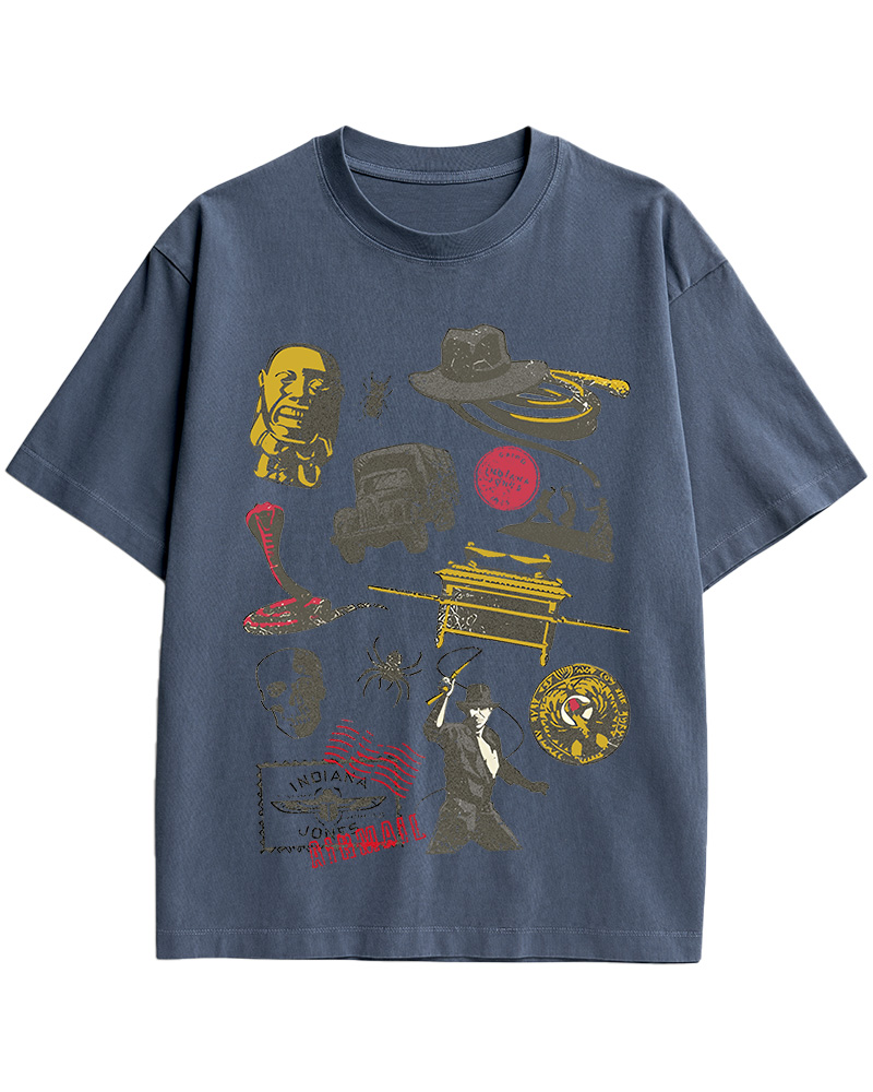 TheRetroTee Indiana Jones Adventure Collage 1980s Cotton T-Shirt