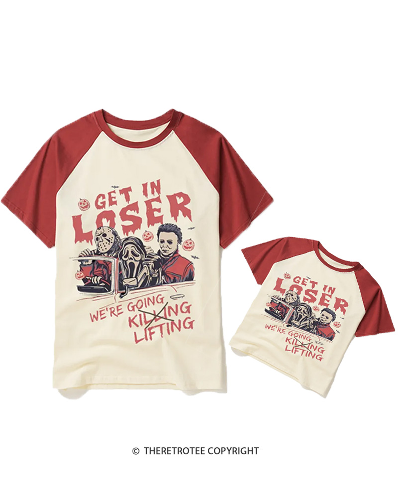 TheRetroTee Get In Loser We're Going Slashing Raglan Baseball Family T-Shirt