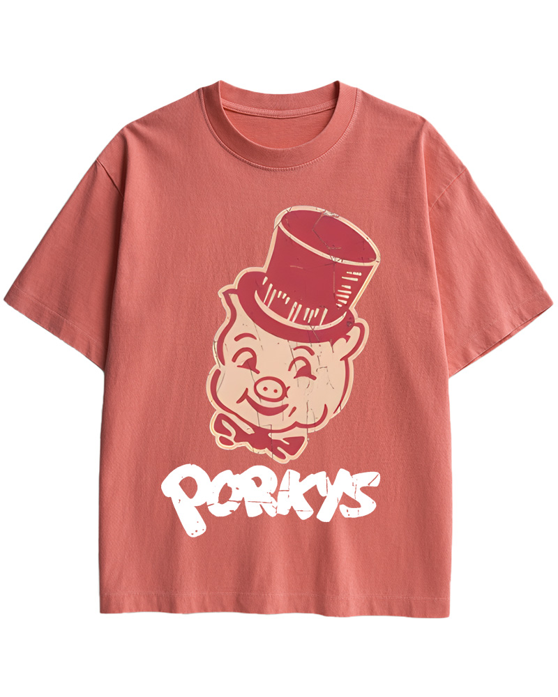 TheRetroTee Whimsical Pig 1960s Cotton T-Shirt