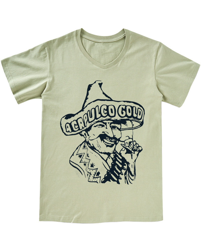 Vintage 80s Acapulco Gold Cannabis Marijuana Weed Hispanic V-neck T-Shirt