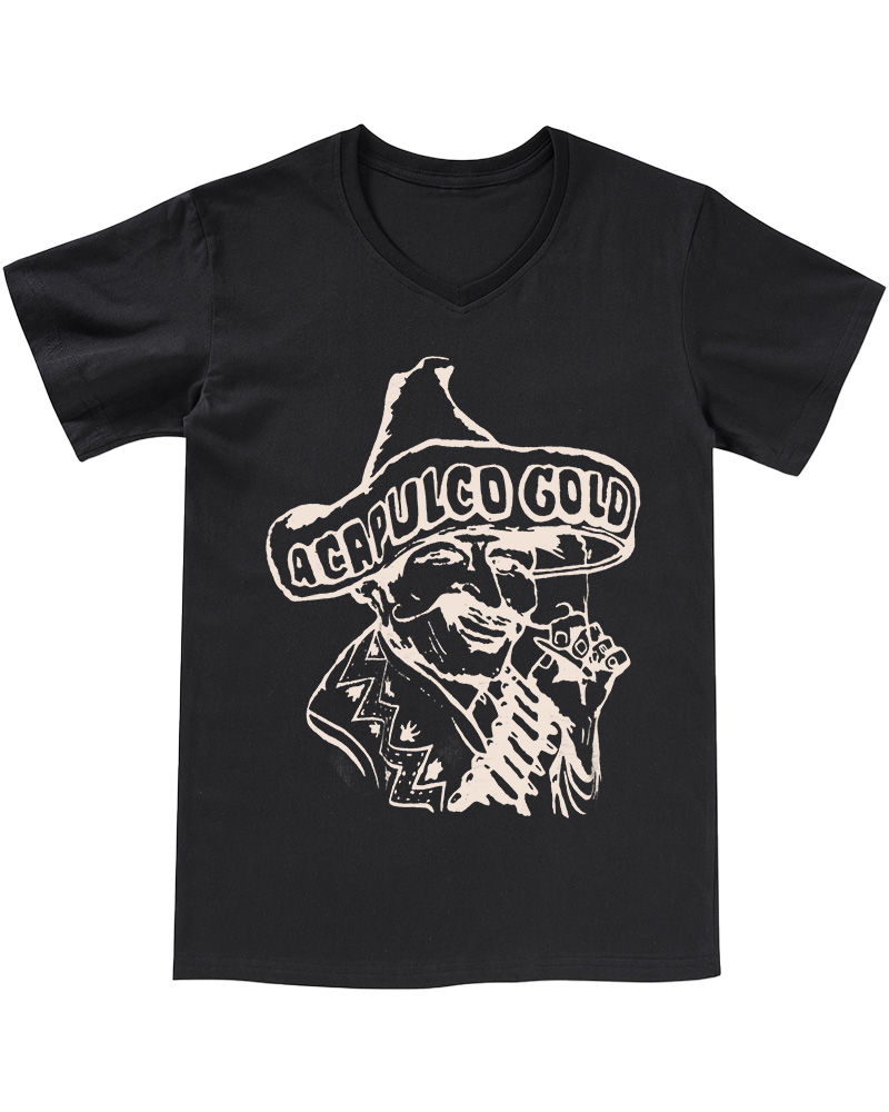 Vintage 80s Acapulco Gold Cannabis Marijuana Weed Hispanic V-neck T-Shirt