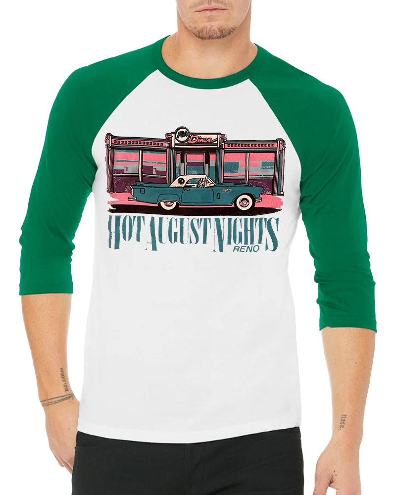TheRetroTee Hot August Nights Reno Diner 1950s Long Sleeve Raglan T-Shirt