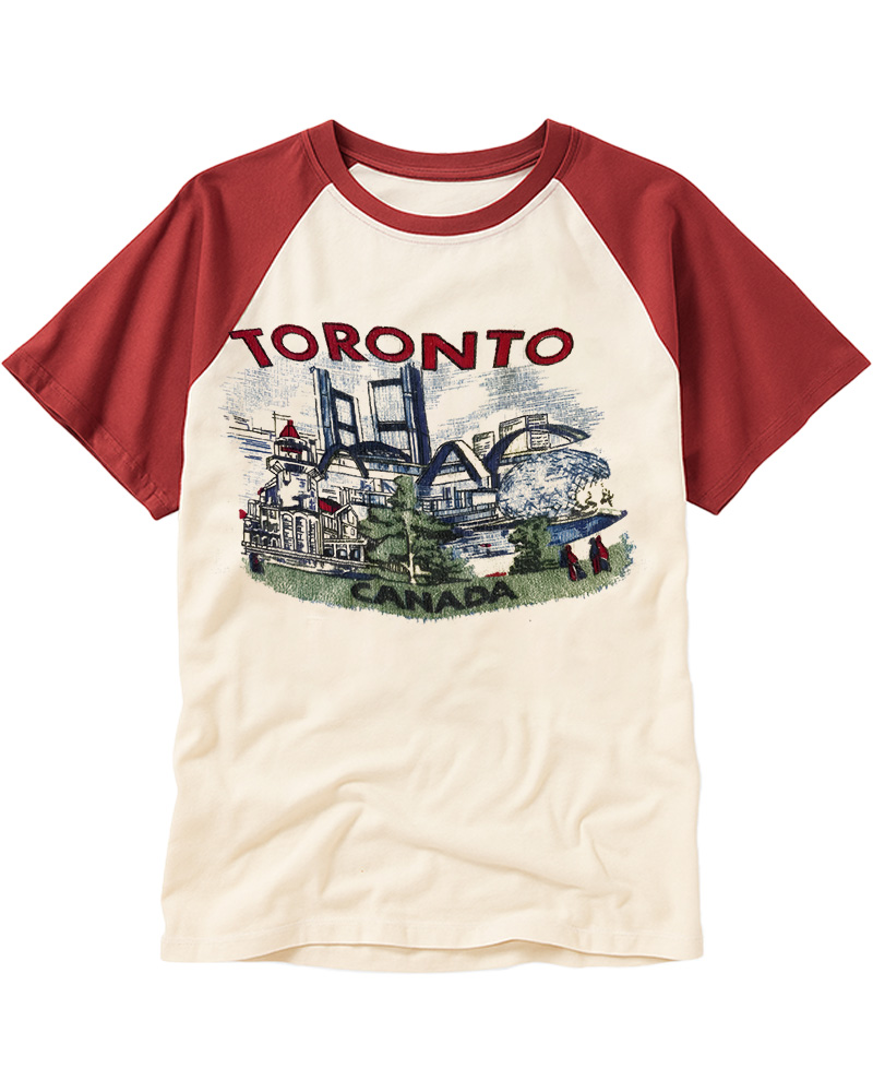 TheRetroTee 1960s Toronto souvenir Raglan Baseball T-Shirt