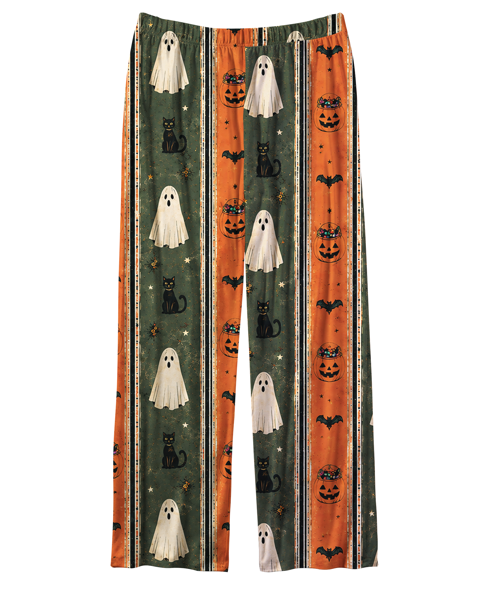 TheRetroTee Halloween Ghost Cat Stripe Vintage Pajama Set