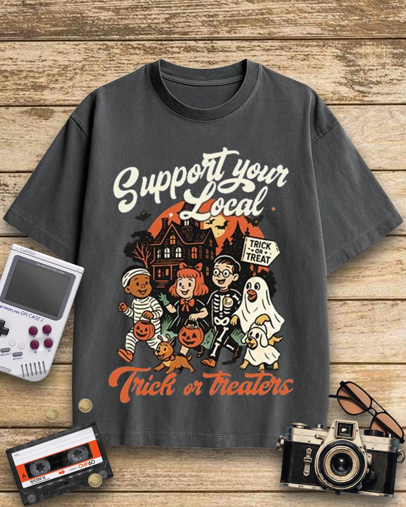 TheRetroTee Support Your Local Trick or Treaters 1960s Cotton T-Shirt