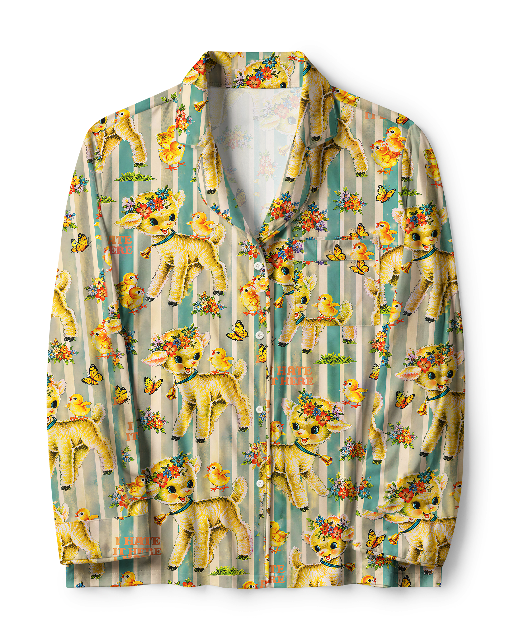 TheRetroTee Kitsch Lamb Stripe Vintage Pajama Set