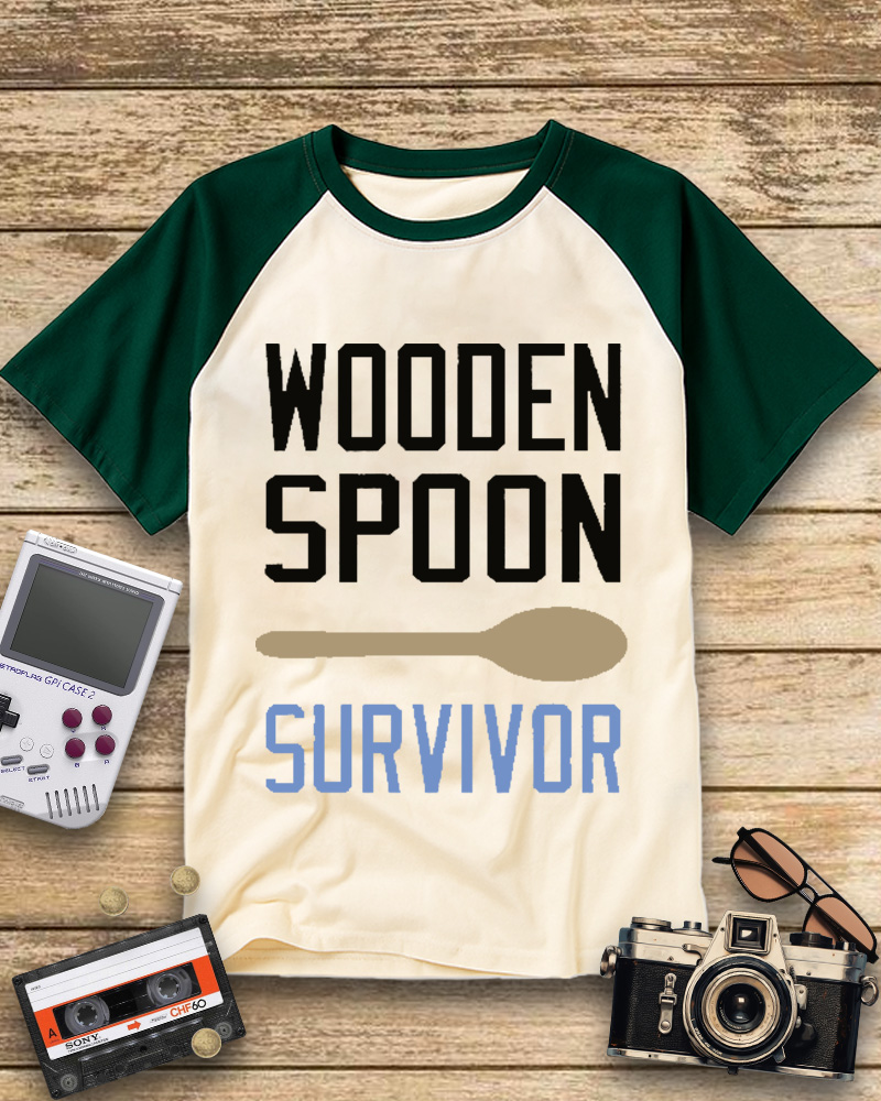 TheRetroTee Wooden Spoon Survivor Raglan Baseball T-Shirt
