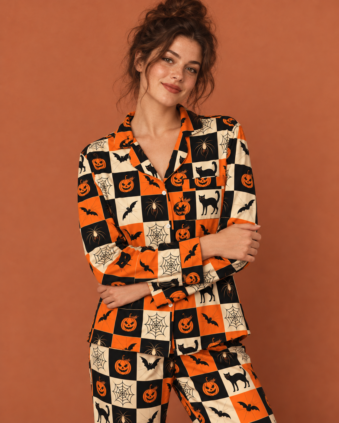 TheRetroTee Checker Spooky Halloween Vintage Pajama Set