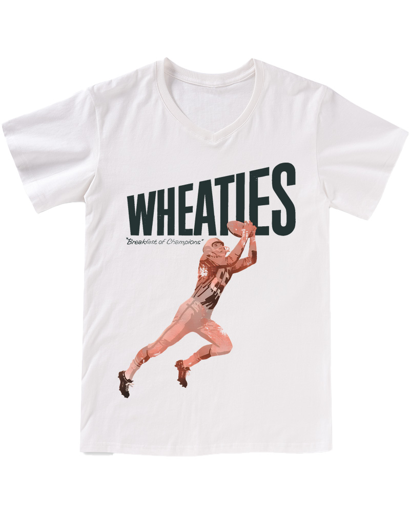 TheRetroTee Wheaties Breakfast of Champions Football Player 1970s V-neck T-Shirt