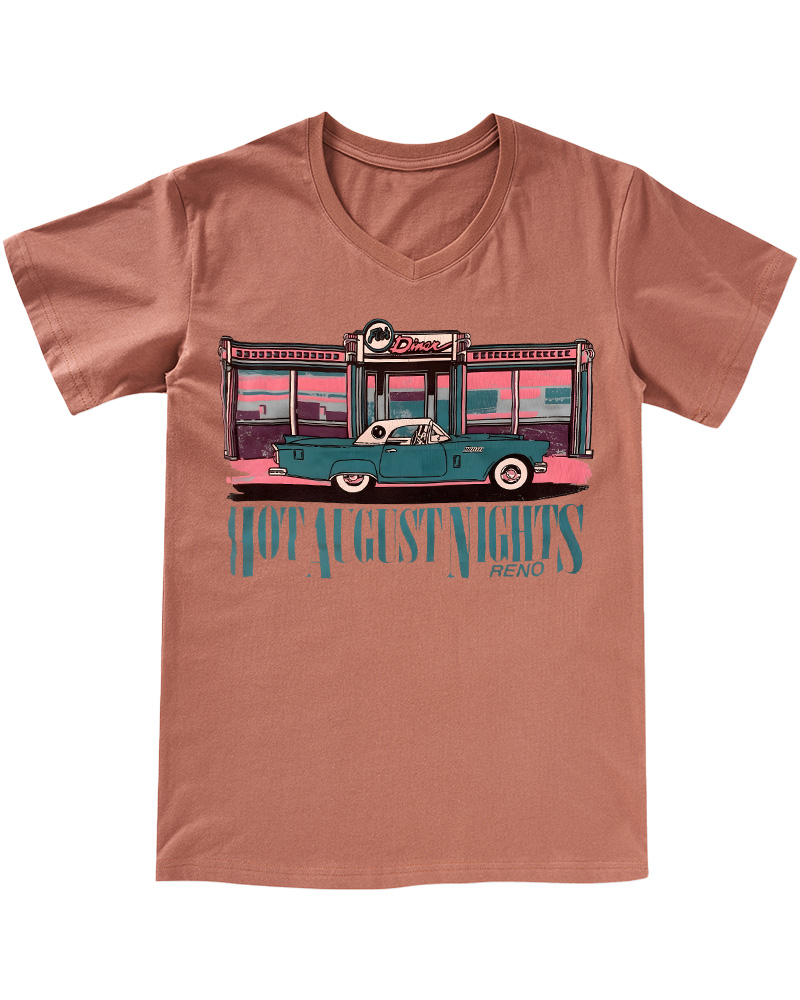TheRetroTee Hot August Nights Reno Diner 1950s V-neck T-Shirt