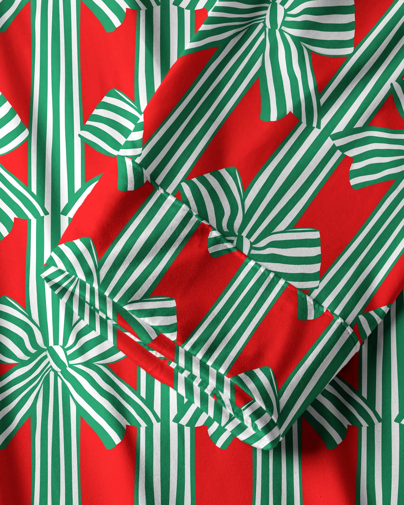 TheRetroTee Xmas Bow Gift Stripe Vintage Pajama Set