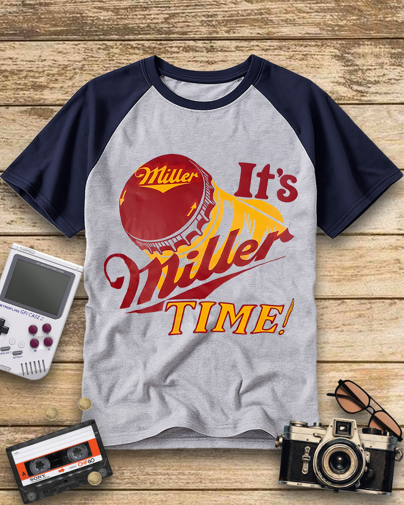 TheRetroTee vintage Its Miller Time 1970s Raglan Baseball T-Shirt