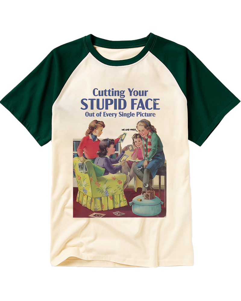 TheRetroTee Cutting Your Stupid Face out of Every Single Picture 1950s Raglan Baseball T-Shirt