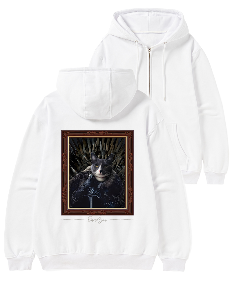 TheRetroHoodie Cat King on Iron Throne 2010s Zip-Up Hoodie