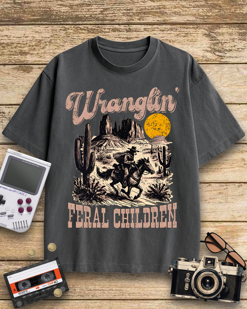 TheRetroTee Retro Wranglin' Feral Children Raccoon 1970s Cotton T-Shirt