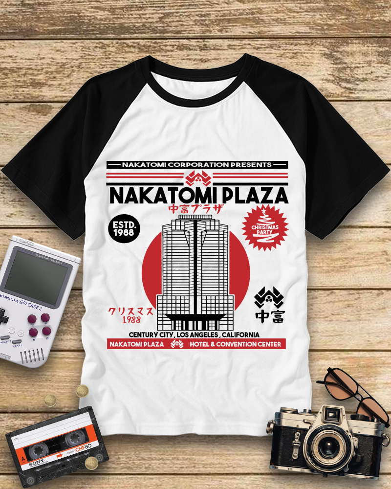 TheRetroTee Nakatomi Plaza 1980s Raglan Baseball T-Shirt