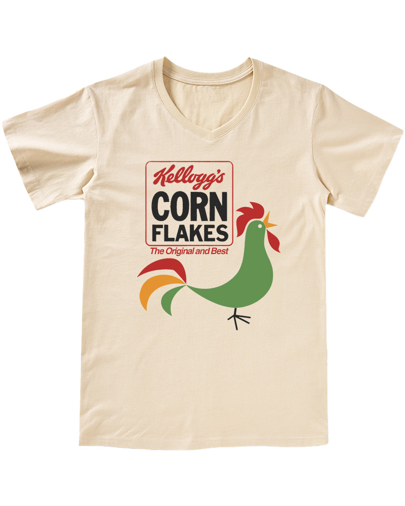 TheRetroTee Kellogg's Corn Flakes Cereal Rooster 1960s V-neck T-Shirt