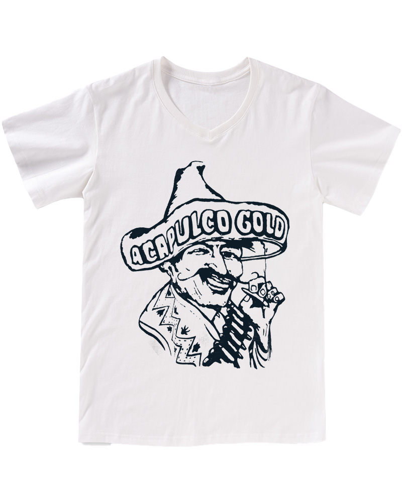 Vintage 80s Acapulco Gold Cannabis Marijuana Weed Hispanic V-neck T-Shirt