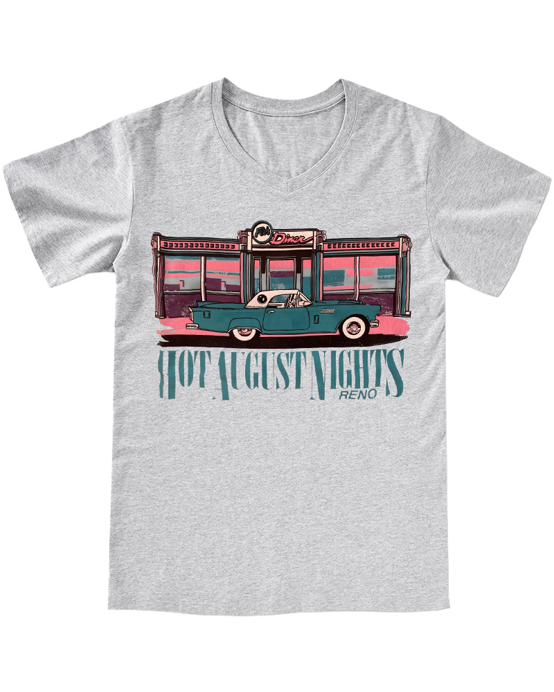 TheRetroTee Hot August Nights Reno Diner 1950s V-neck T-Shirt