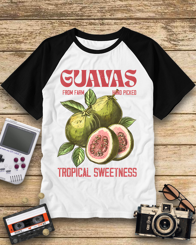 TheRetroTee Exotic Fruit Lover 1960s Raglan Baseball T-Shirt