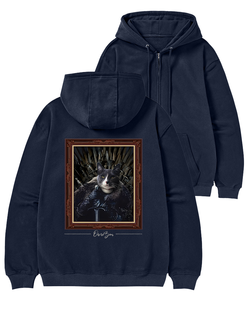 TheRetroHoodie Cat King on Iron Throne 2010s Zip-Up Hoodie