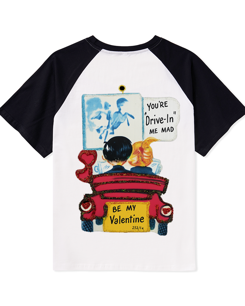 TheRetroTee Drive-In Valentine ’50s–’80 Raglan Baseball T-Shirt