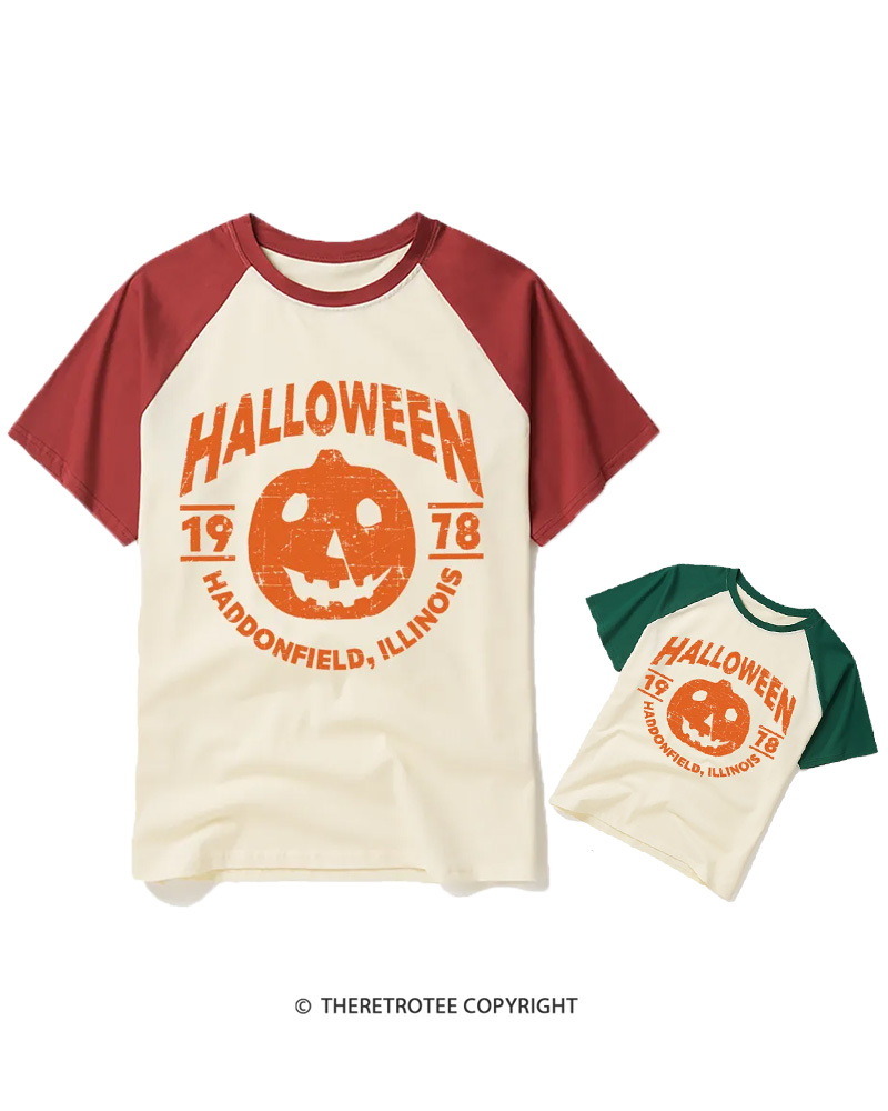 TheRetroTee Halloween 1978 Haddonfield, Illinois 1970s Halloween Raglan Baseball Family T-Shirt