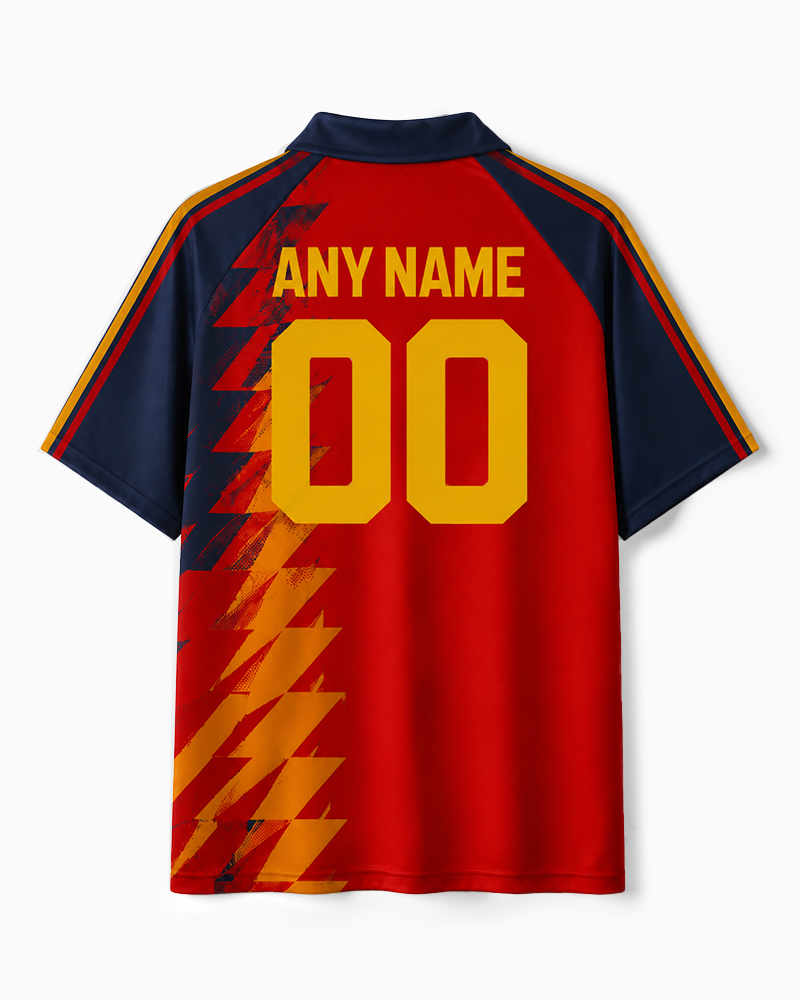TheRetroTee Spain Lightning Rush Collar Soccer Jersey