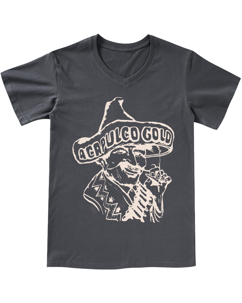 Vintage 80s Acapulco Gold Cannabis Marijuana Weed Hispanic V-neck T-Shirt