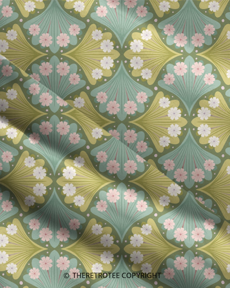 TheRetroTee 1960s Retro Mod Floral Fan Geometric Boho Strappy Maxi Dress