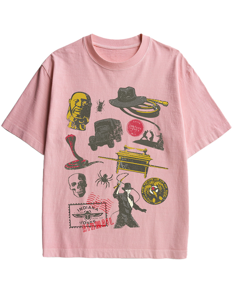 TheRetroTee Indiana Jones Adventure Collage 1980s Cotton T-Shirt