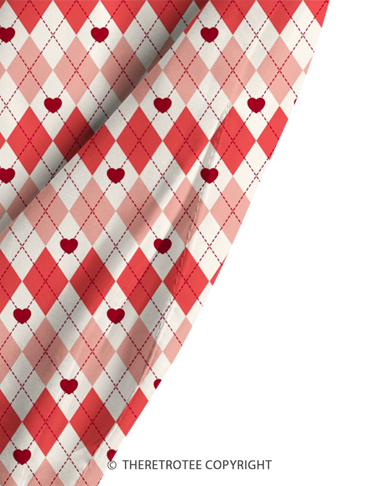 TheRetroTee 1950s Vintage Argyle Heart Valentine Print Strappy Maxi Dress