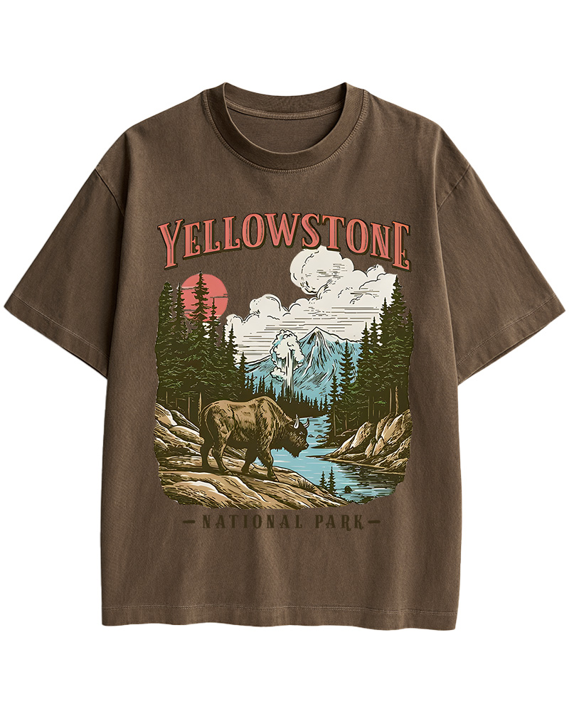 TheRetroTee Yellowstone National Park Pin-Up Cotton T-Shirt