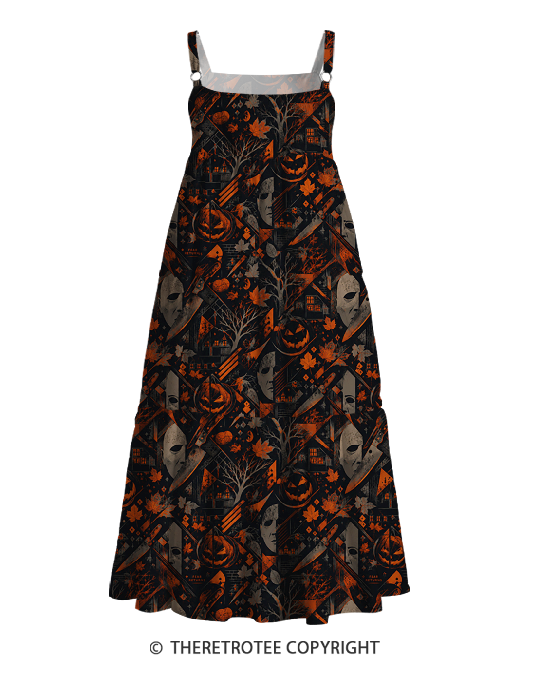 TheRetroTee Halloween Slasher Night 1970s Strappy Maxi Dress