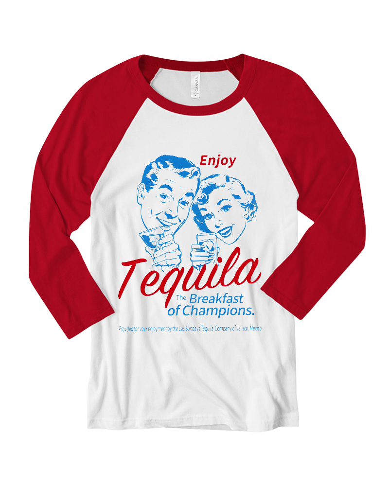 TheRetroTee Enjoy Tequila The Breakfast Of Champions 1950s Long Sleeve Raglan T-Shirt