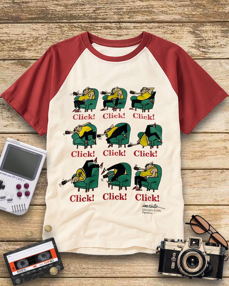 TheRetroTee 1990s Johnson Signature Click Cartoon Raglan Baseball T-Shirt