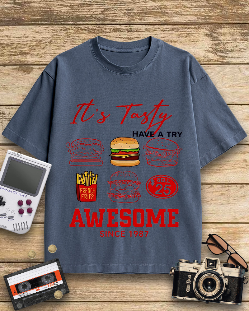 TheRetroTee Hamburger 1980s Cotton T-Shirt