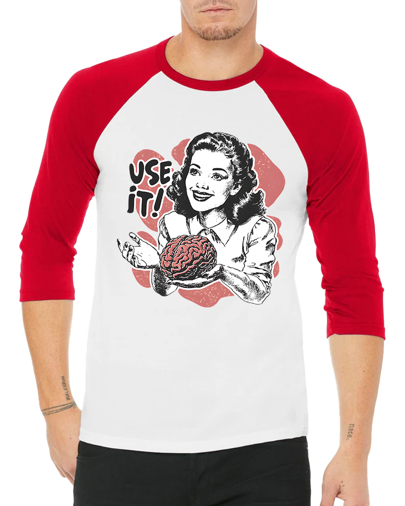 TheRetroTee Use Your Brain Sarcastic 1950s Long Sleeve Raglan T-Shirt